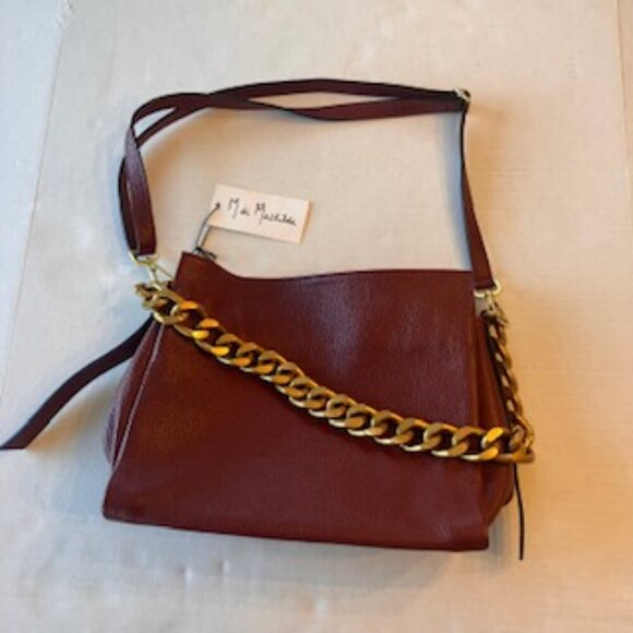 NWT Burgundy Italian Leather bag w/decorative chain - Picture 3 of 9